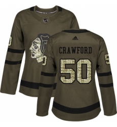 Women's Reebok Chicago Blackhawks #50 Corey Crawford Authentic Green Salute to Service NHL Jersey