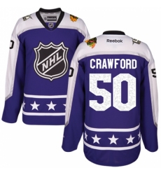 Women's Reebok Chicago Blackhawks #50 Corey Crawford Authentic Purple Central Division 2017 All-Star NHL Jersey