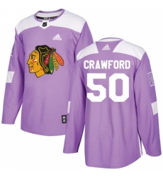 Youth Adidas Chicago Blackhawks #50 Corey Crawford Authentic Purple Fights Cancer Practice NHL Jersey