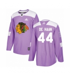 Men's Chicago Blackhawks #44 Calvin De Haan Authentic Purple Fights Cancer Practice Hockey Jersey