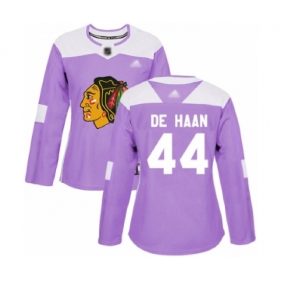 Women's Chicago Blackhawks #44 Calvin De Haan Authentic Purple Fights Cancer Practice Hockey Jersey Women's Chicago Blackhawks #44 Calvin De Haan Authentic Purple Fights Cancer Practice Hockey Jersey