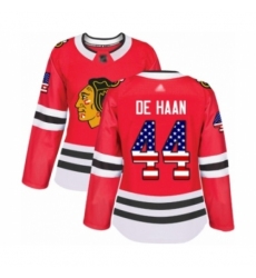 Women's Chicago Blackhawks #44 Calvin De Haan Authentic Red USA Flag Fashion Hockey Jersey