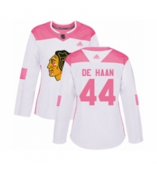 Women's Chicago Blackhawks #44 Calvin De Haan Authentic White Pink Fashion Hockey Jersey