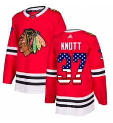 Men's Adidas Chicago Blackhawks #37 Graham Knott Authentic Red USA Flag Fashion NHL Jersey