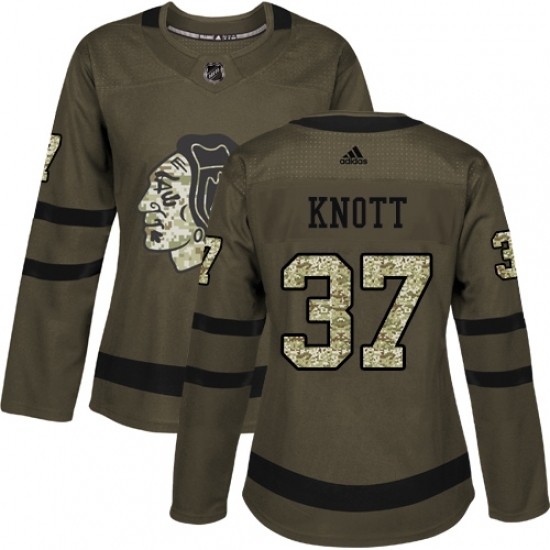 Women's Adidas Chicago Blackhawks #37 Graham Knott Authentic Green Salute to Service NHL Jersey Women's Adidas Chicago Blackhawks #37 Graham Knott Authentic Green Salute to Service NHL Jersey