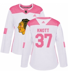 Women's Adidas Chicago Blackhawks #37 Graham Knott Authentic White/Pink Fashion NHL Jersey