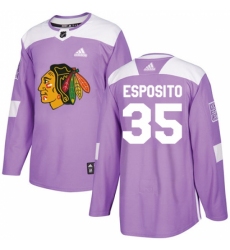 Men's Adidas Chicago Blackhawks #35 Tony Esposito Authentic Purple Fights Cancer Practice NHL Jersey