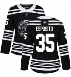 Women's Adidas Chicago Blackhawks #35 Tony Esposito Authentic Black 2019 Winter Classic NHL Jersey