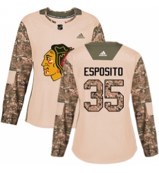 Women's Adidas Chicago Blackhawks #35 Tony Esposito Authentic Camo Veterans Day Practice NHL Jersey