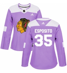 Women's Adidas Chicago Blackhawks #35 Tony Esposito Authentic Purple Fights Cancer Practice NHL Jersey
