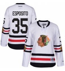 Women's Reebok Chicago Blackhawks #35 Tony Esposito Authentic White 2017 Winter Classic NHL Jersey