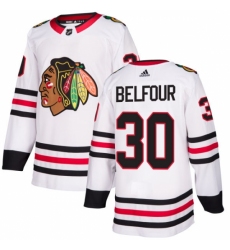 Men's Adidas Chicago Blackhawks #30 ED Belfour Authentic White Away NHL Jersey