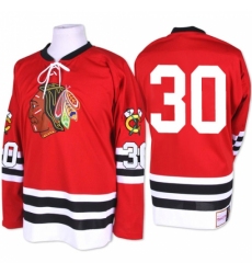 Men's Mitchell and Ness Chicago Blackhawks #30 ED Belfour Authentic Red 1960-61 Throwback NHL Jersey