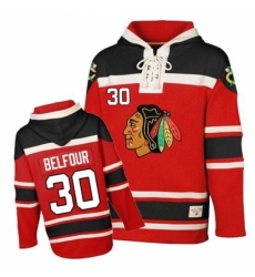 Men's Old Time Hockey Chicago Blackhawks #30 ED Belfour Authentic Red Sawyer Hooded Sweatshirt NHL Jersey