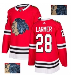 Men's Adidas Chicago Blackhawks #28 Steve Larmer Authentic Red Fashion Gold NHL Jersey