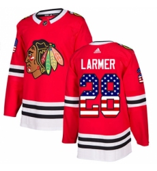 Men's Adidas Chicago Blackhawks #28 Steve Larmer Authentic Red USA Flag Fashion NHL Jersey