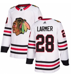 Men's Adidas Chicago Blackhawks #28 Steve Larmer Authentic White Away NHL Jersey