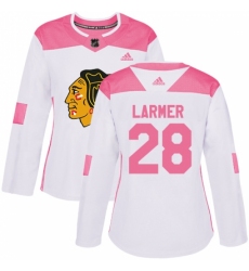 Women's Adidas Chicago Blackhawks #28 Steve Larmer Authentic White/Pink Fashion NHL Jersey