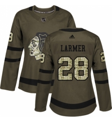 Women's Reebok Chicago Blackhawks #28 Steve Larmer Authentic Green Salute to Service NHL Jersey