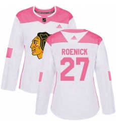 Women's Adidas Chicago Blackhawks #27 Jeremy Roenick Authentic White/Pink Fashion NHL Jersey