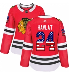 Women's Adidas Chicago Blackhawks #24 Martin Havlat Authentic Red USA Flag Fashion NHL Jersey