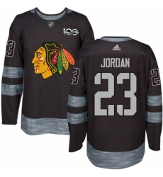 Men's Adidas Chicago Blackhawks #23 Michael Jordan Authentic Black 1917-2017 100th Anniversary NHL Jersey