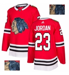 Men's Adidas Chicago Blackhawks #23 Michael Jordan Authentic Red Fashion Gold NHL Jersey