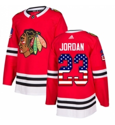 Men's Adidas Chicago Blackhawks #23 Michael Jordan Authentic Red USA Flag Fashion NHL Jersey