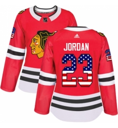 Women's Adidas Chicago Blackhawks #23 Michael Jordan Authentic Red USA Flag Fashion NHL Jersey