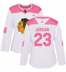 Women's Adidas Chicago Blackhawks #23 Michael Jordan Authentic White/Pink Fashion NHL Jersey