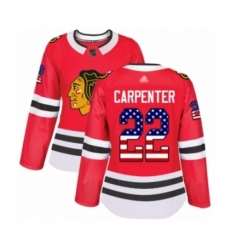 Women's Chicago Blackhawks #22 Ryan Carpenter Authentic Red USA Flag Fashion Hockey Jersey