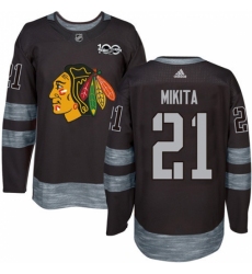 Men's Adidas Chicago Blackhawks #21 Stan Mikita Authentic Black 1917-2017 100th Anniversary NHL Jersey