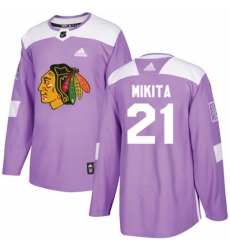 Men's Adidas Chicago Blackhawks #21 Stan Mikita Authentic Purple Fights Cancer Practice NHL Jersey
