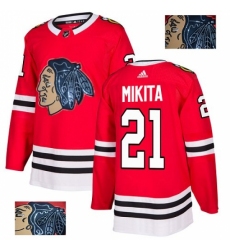Men's Adidas Chicago Blackhawks #21 Stan Mikita Authentic Red Fashion Gold NHL Jersey
