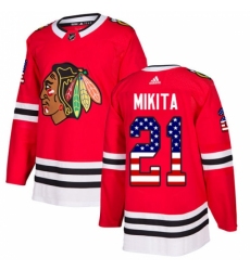 Men's Adidas Chicago Blackhawks #21 Stan Mikita Authentic Red USA Flag Fashion NHL Jersey