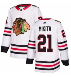 Men's Adidas Chicago Blackhawks #21 Stan Mikita Authentic White Away NHL Jersey