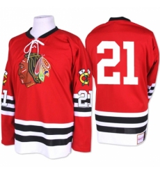 Men's Mitchell and Ness Chicago Blackhawks #21 Stan Mikita Authentic Red 1960-61 Throwback NHL Jersey