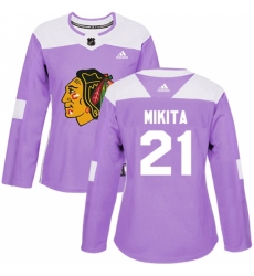 Women's Adidas Chicago Blackhawks #21 Stan Mikita Authentic Purple Fights Cancer Practice NHL Jersey