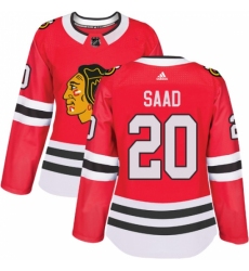 Women's Adidas Chicago Blackhawks #20 Brandon Saad Authentic Red Home NHL Jersey