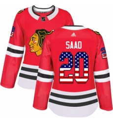 Women's Adidas Chicago Blackhawks #20 Brandon Saad Authentic Red USA Flag Fashion NHL Jersey