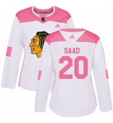 Women's Adidas Chicago Blackhawks #20 Brandon Saad Authentic White/Pink Fashion NHL Jersey