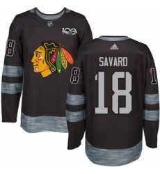 Men's Adidas Chicago Blackhawks #18 Denis Savard Authentic Black 1917-2017 100th Anniversary NHL Jersey