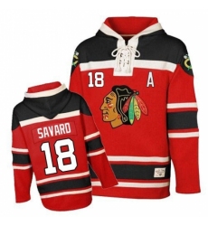 Men's Old Time Hockey Chicago Blackhawks #18 Denis Savard Authentic Red Sawyer Hooded Sweatshirt NHL Jersey