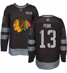 Men's Adidas Chicago Blackhawks #13 CM Punk Authentic Black 1917-2017 100th Anniversary NHL Jersey