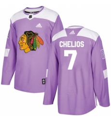 Men's Adidas Chicago Blackhawks #7 Chris Chelios Authentic Purple Fights Cancer Practice NHL Jersey