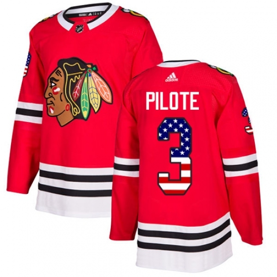 Men's Adidas Chicago Blackhawks #3 Pierre Pilote Authentic Red USA Flag Fashion NHL Jersey Men's Adidas Chicago Blackhawks #3 Pierre Pilote Authentic Red USA Flag Fashion NHL Jersey