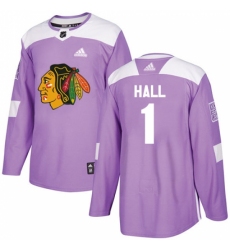 Men's Adidas Chicago Blackhawks #1 Glenn Hall Authentic Purple Fights Cancer Practice NHL Jersey
