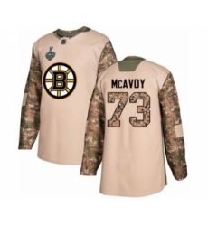 Men's Boston Bruins #73 Charlie McAvoy Authentic Camo Veterans Day Practice 2019 Stanley Cup Final Bound Hockey Jersey