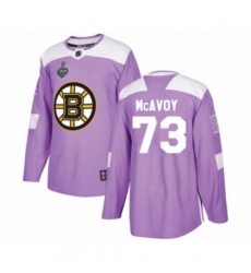 Men's Boston Bruins #73 Charlie McAvoy Authentic Purple Fights Cancer Practice 2019 Stanley Cup Final Bound Hockey Jersey