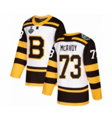 Men's Boston Bruins #73 Charlie McAvoy Authentic White Winter Classic 2019 Stanley Cup Final Bound Hockey Jersey